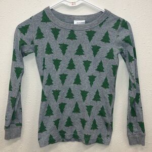 Hanna Andersson Gray & Green Christmas Tree Pattern Kids Pajama Shirt Sz 8/130cm